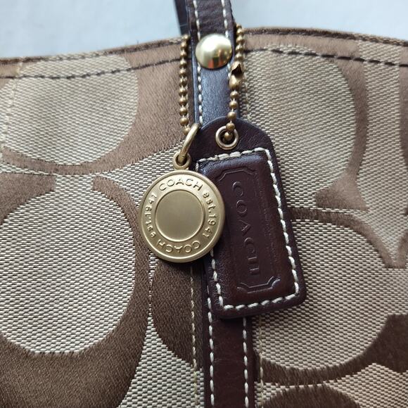 Coach Signature Brown Canvas 65th Ann. Double Handle Zipper Tote Bag W/ Wallet - Picture 5 of 16